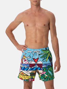 Mittellange Badeshorts Gustavia für Herren mit platziertem Aufdruck von Britto Design | ©BRITTO SPECIAL EDITION