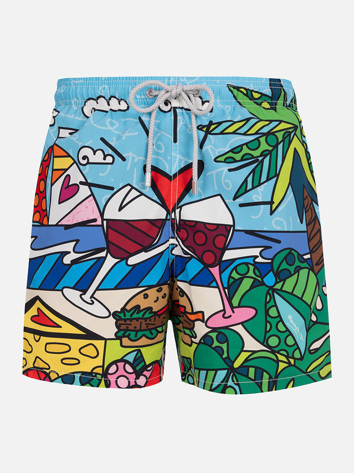 Mittellange Badeshorts Gustavia für Herren mit platziertem Aufdruck von Britto Design | ©BRITTO SPECIAL EDITION