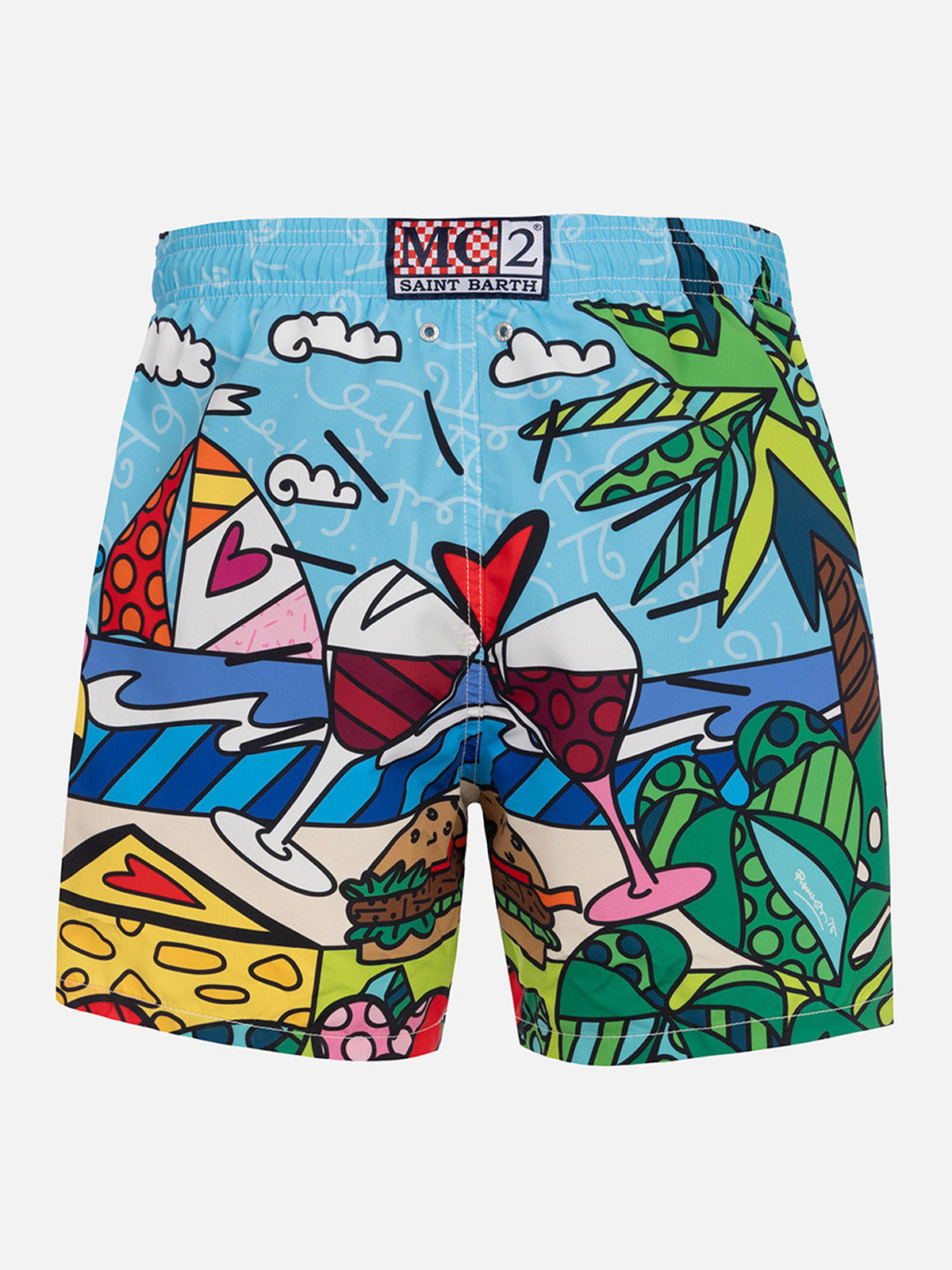Mittellange Badeshorts Gustavia für Herren mit platziertem Aufdruck von Britto Design | ©BRITTO SPECIAL EDITION