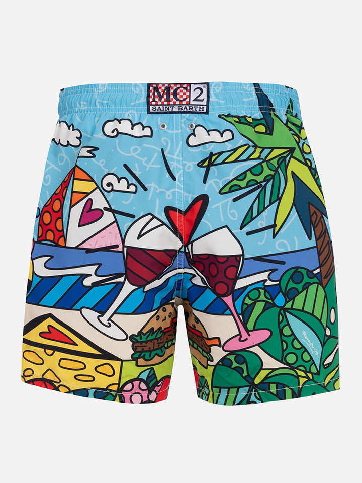 Mittellange Badeshorts Gustavia für Herren mit platziertem Aufdruck von Britto Design | ©BRITTO SPECIAL EDITION