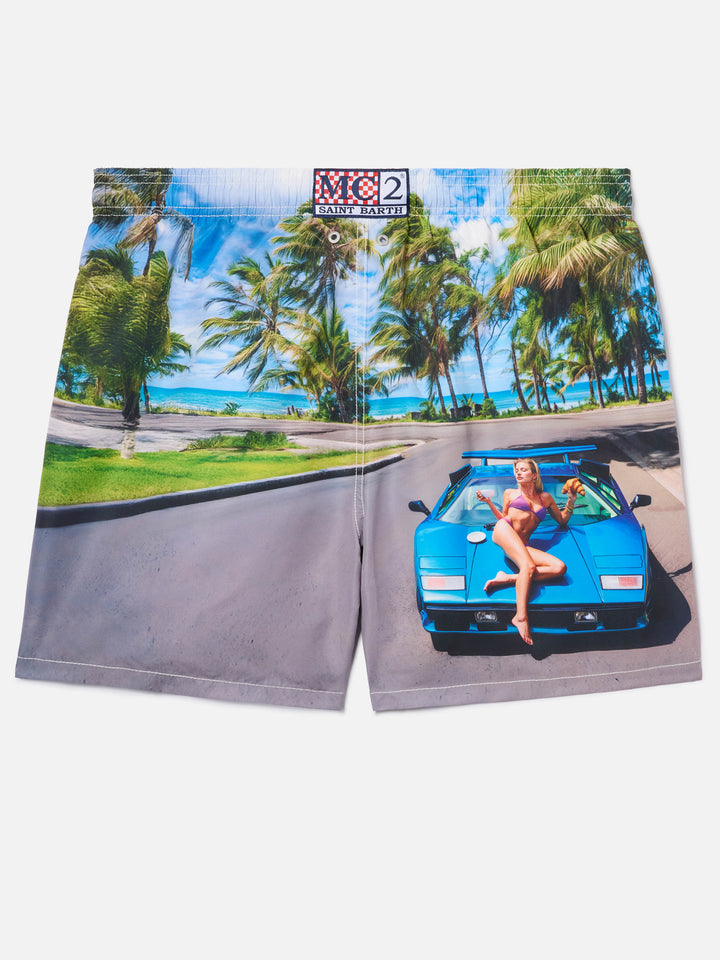 Gustavia swim shorts with St. Barth breakfast print | Special Edition