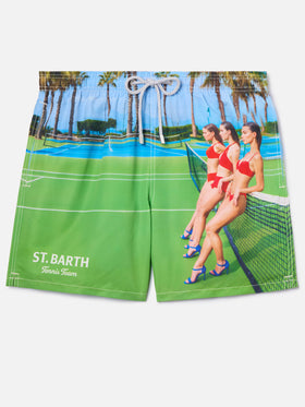 Gustavia swim shorts with St. Barth Tennis print | Special Edition