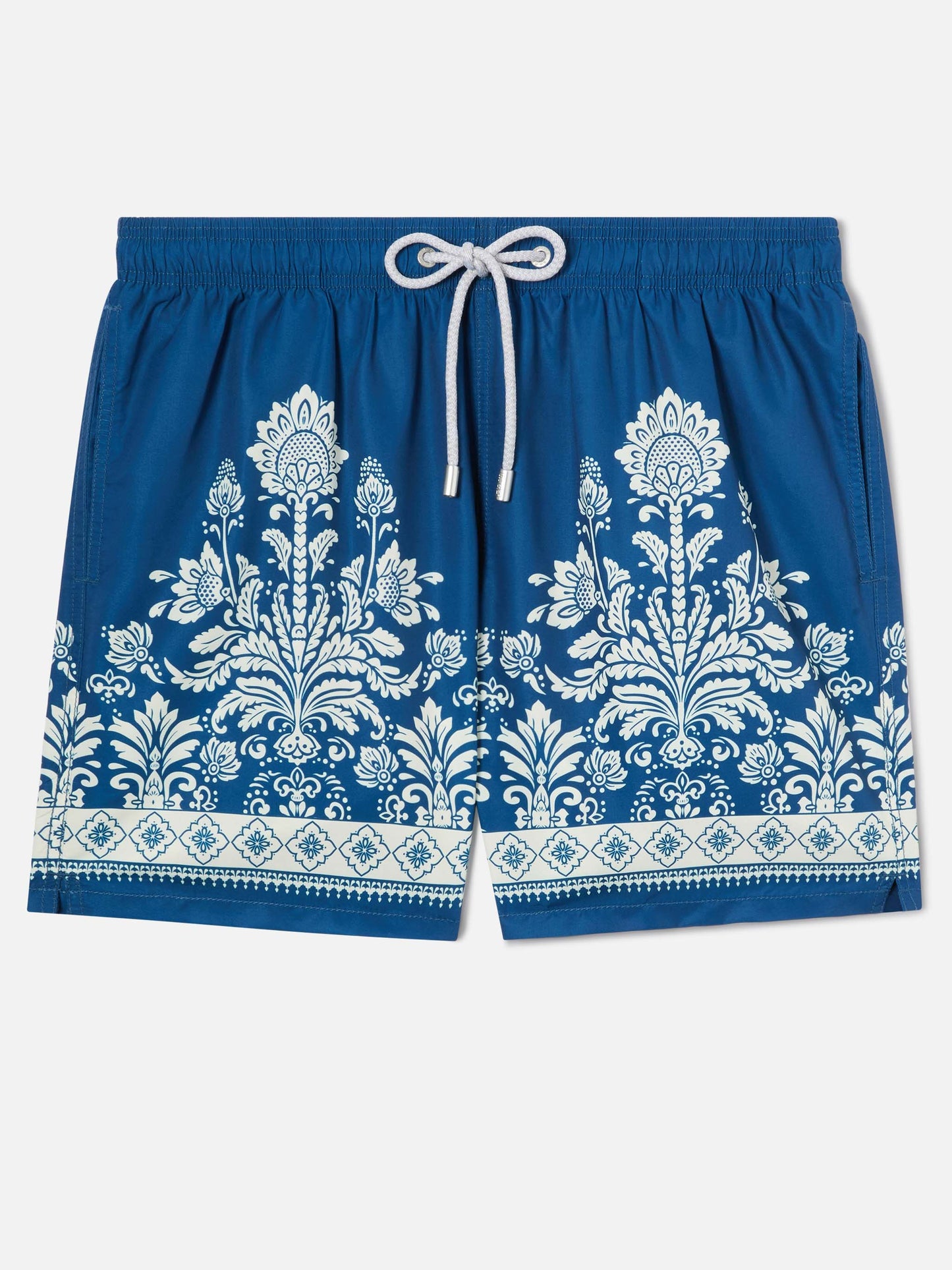 Gustavia blue swim shorts with ornamental floral print