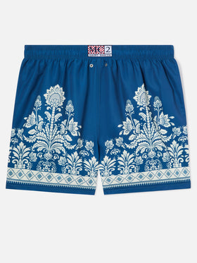 Gustavia blue swim shorts with ornamental floral print
