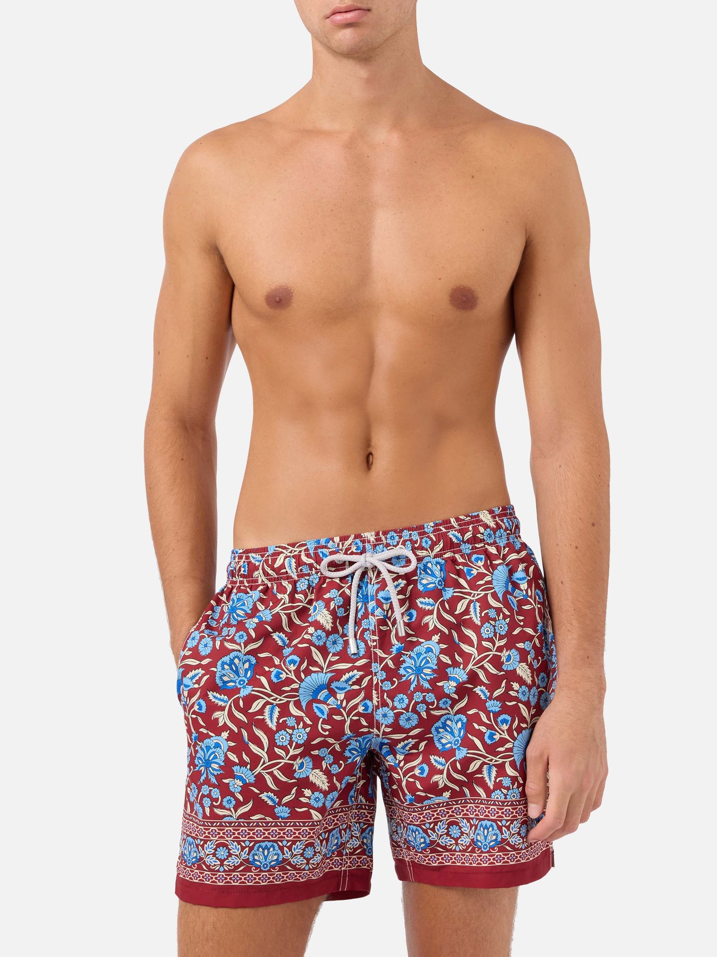 Costume mare Gustavia bordeaux con stampa floreale
