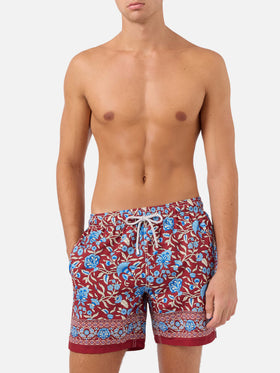 Costume mare Gustavia bordeaux con stampa floreale