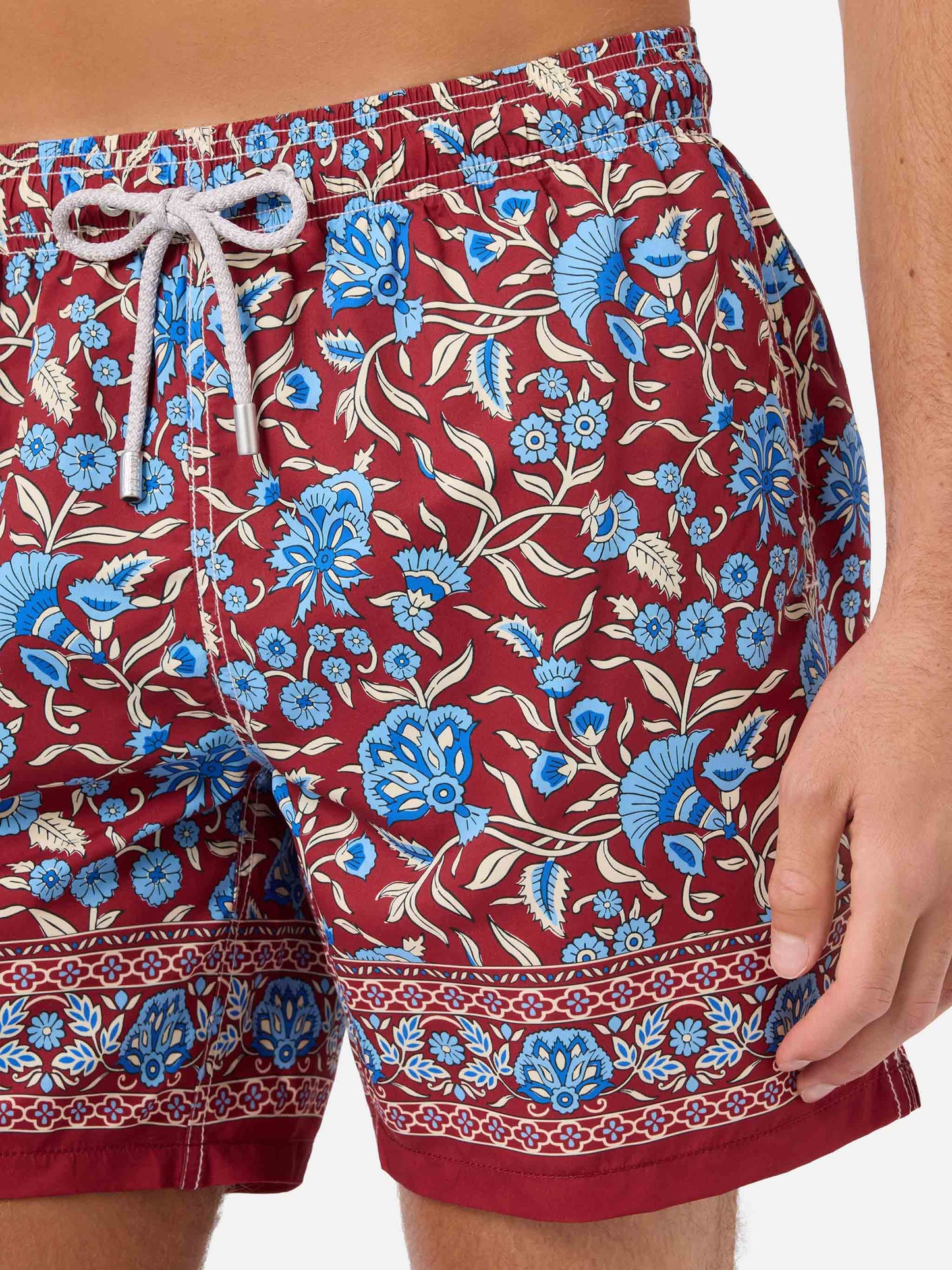 Costume mare Gustavia bordeaux con stampa floreale