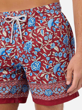 Costume mare Gustavia bordeaux con stampa floreale