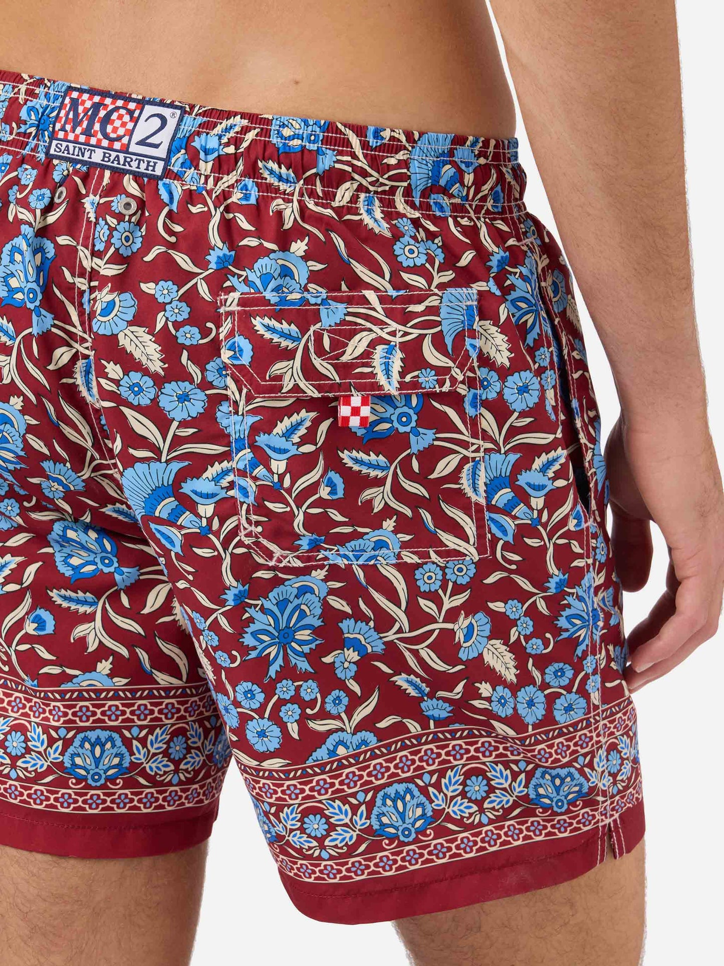 Costume mare Gustavia bordeaux con stampa floreale