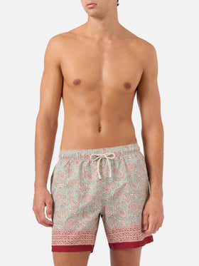Gustavia aqua green swim shorts with contrasting paisley print