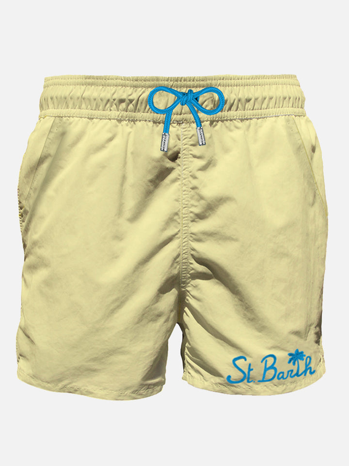 Pastel yellow man swim shorts with pocket