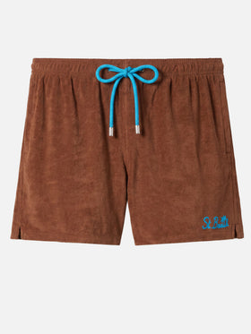 Gustavia terry swim shorts in brown