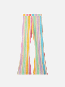 Flared raschel pants Gwenda Jr with with vertical chevron pattern