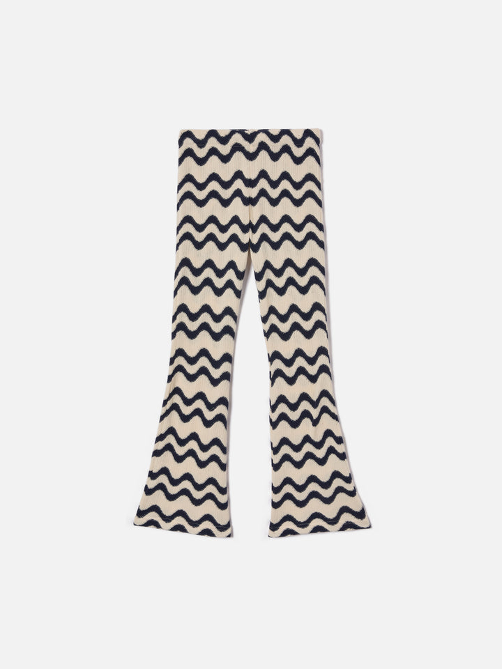 Gwenda Jr raschel knit pants with blue and ivory wave pattern