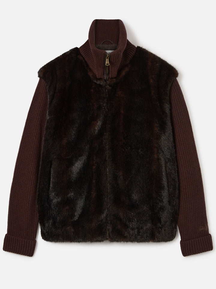Giacca Gray marrone in effetto pelliccia con maniche in maglia a costine