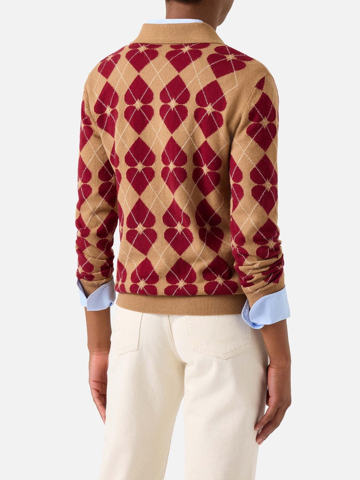 Hadidy Strick mit Polokragen aus Wolle und Kaschmirmischung mit Argyle-Muster und Herzen 