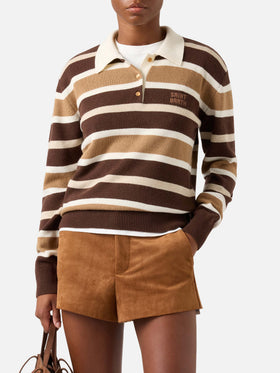 Hadidy wool and cashmere blend polo collar knit with multicolor stripes