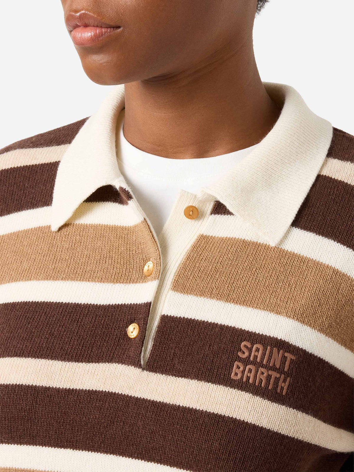Hadidy wool and cashmere blend polo collar knit with multicolor stripes