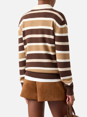 Hadidy wool and cashmere blend polo collar knit with multicolor stripes