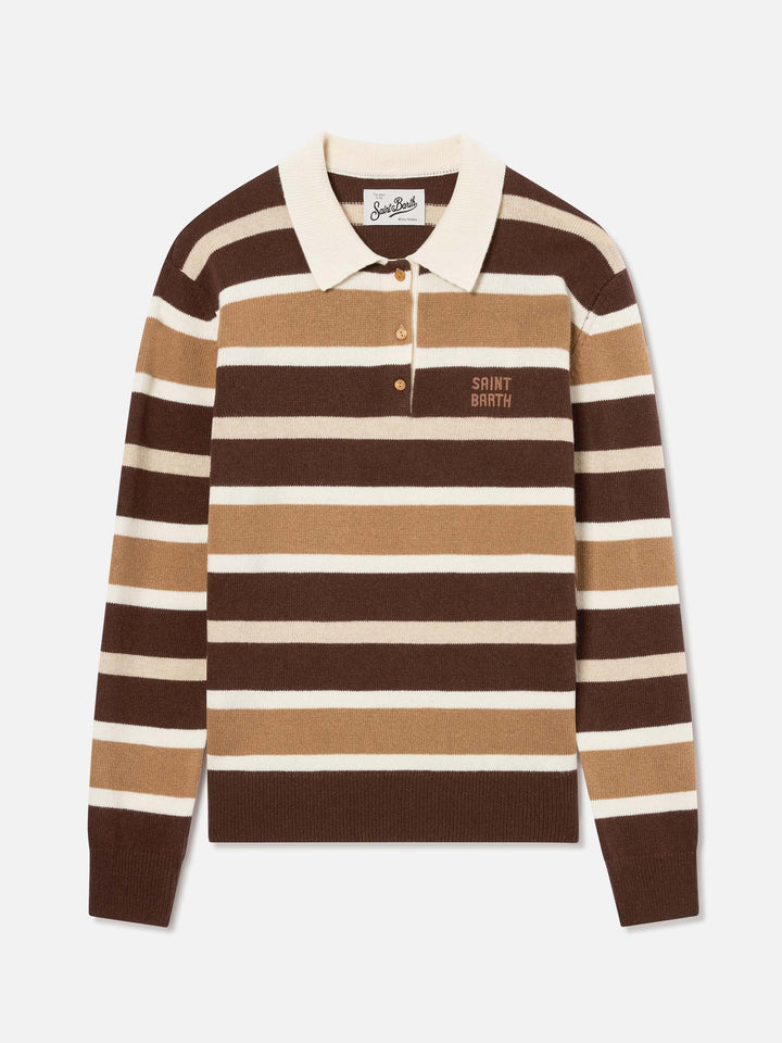Maglia Hadidy in misto lana e cashmere con collo polo e righe multicolore
