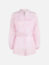 Woman pink linen playsuit Hanniel