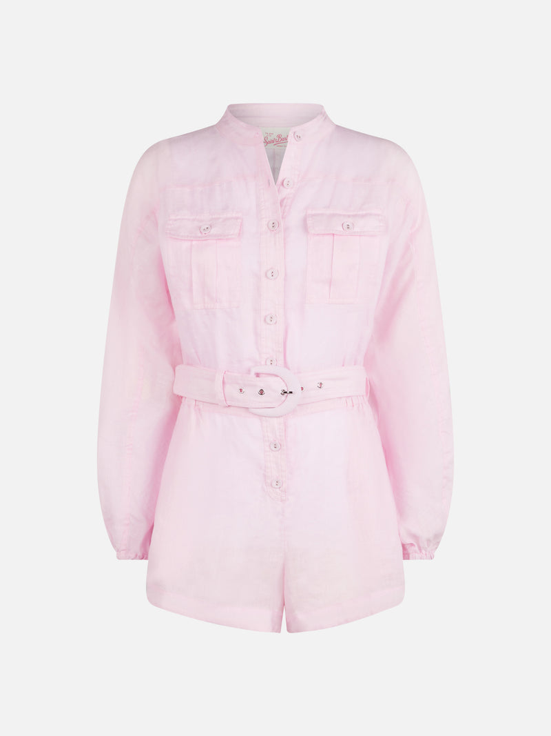 Woman pink linen playsuit Hanniel