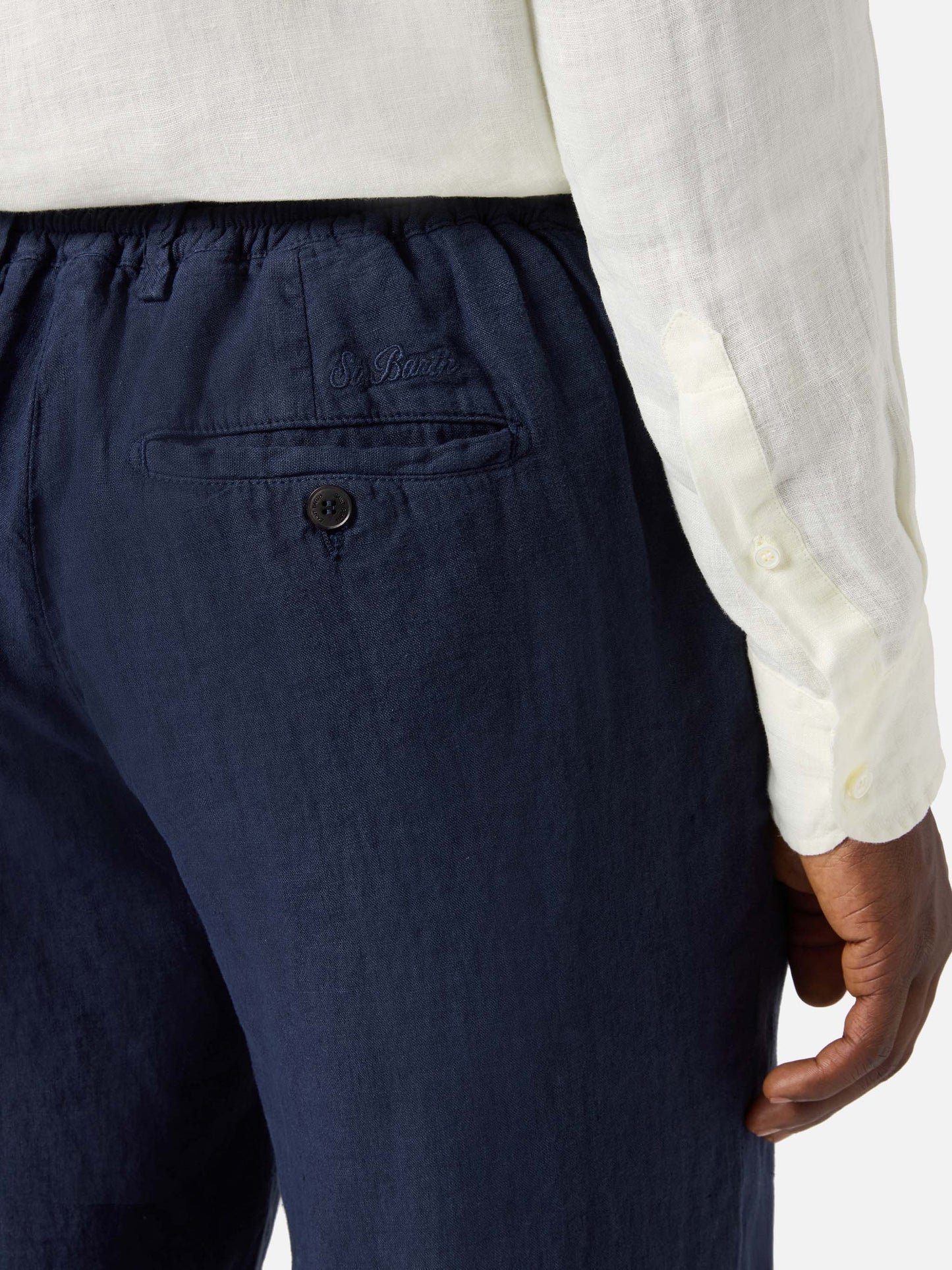 Havier Navy blue Havier long long pants in pure linen – MC2 Saint Barth