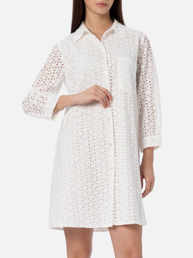 Woman white Sangallo shirt mini dress