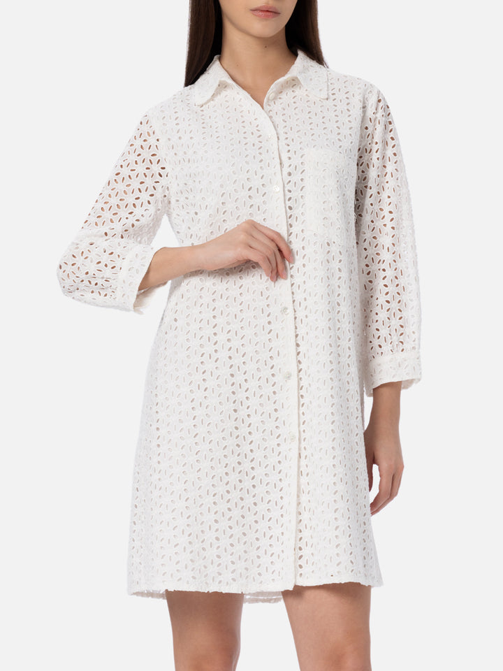 Woman white Sangallo shirt mini dress