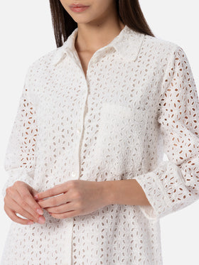 Woman white Sangallo shirt mini dress