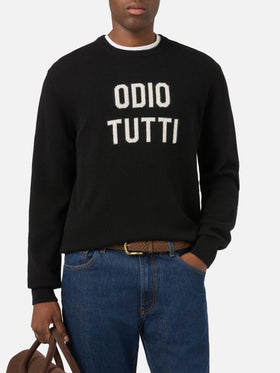 Black Heron crewneck knit with Odio Tutti intarsia