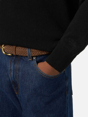 Black Heron crewneck knit with Odio Tutti intarsia