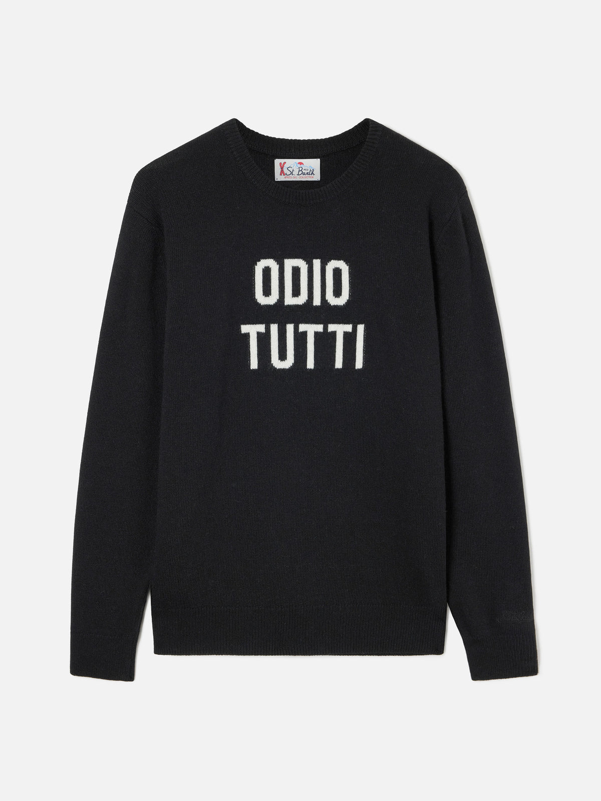 Black Heron crewneck knit with Odio Tutti intarsia