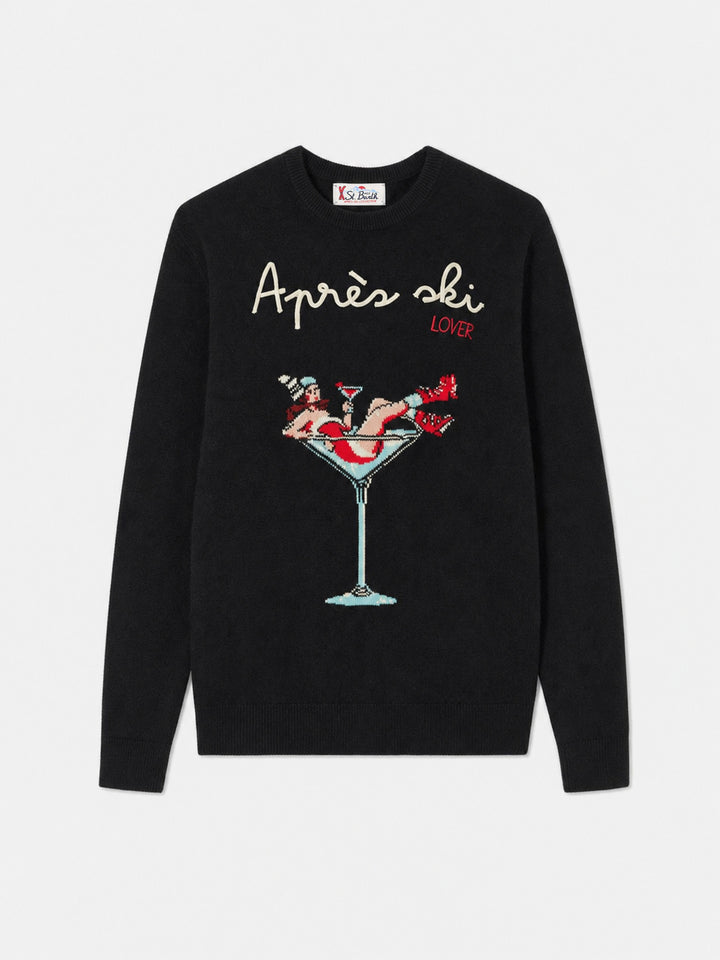 Maglione Heron nero con ricamo Après ski e jacquard ragazza nel bicchiere