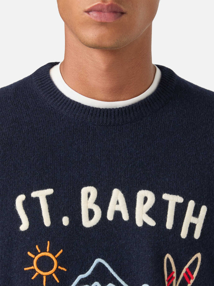 Jersey de punto con cuello redondo Heron Navy blue con intarsia y bordado Après Ski 