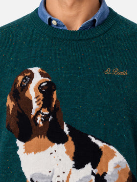 Pull ras-du-cou Heron avec jacquard basset hound 