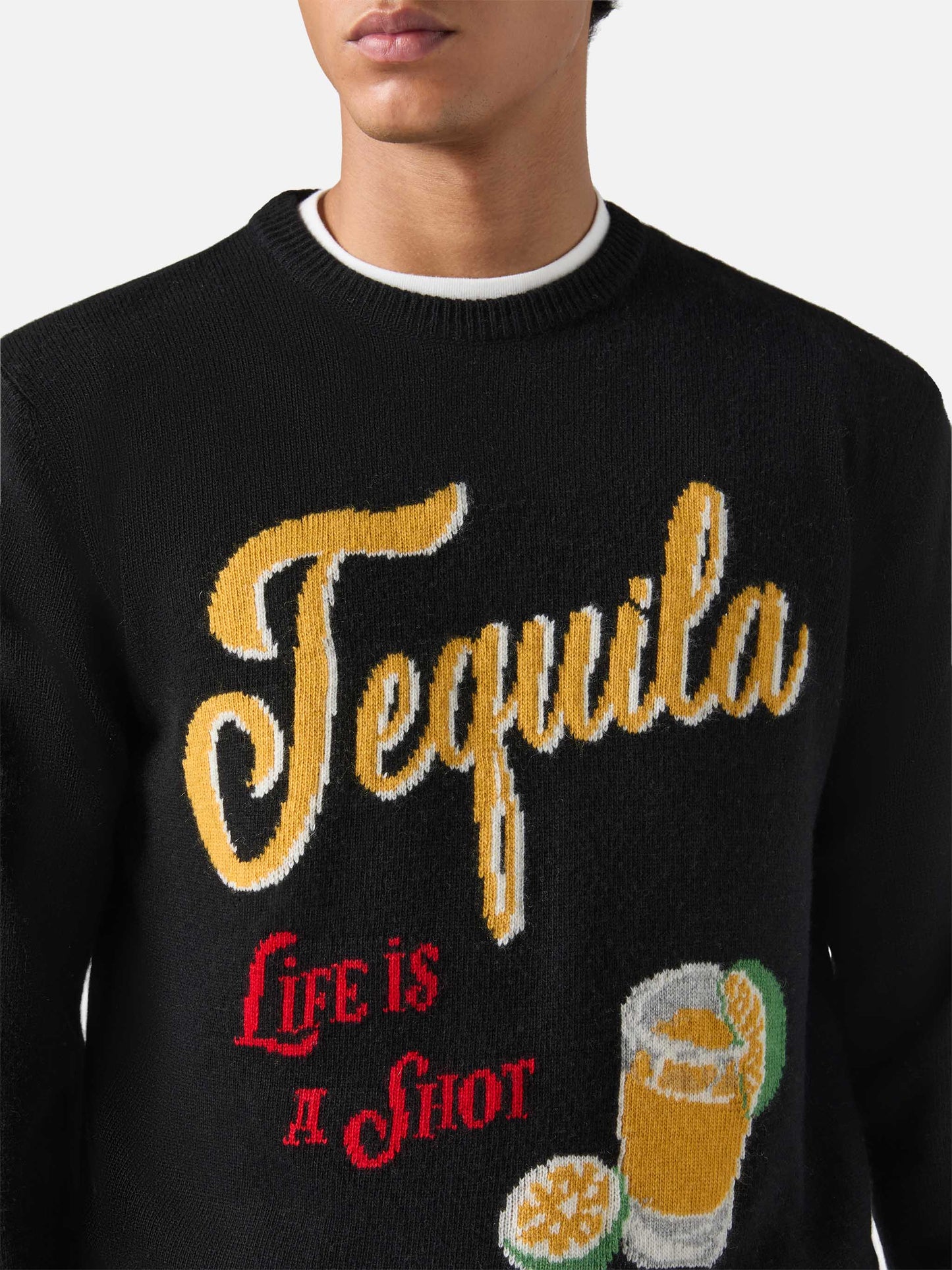 Girocollo Heron nero con jacquard Tequila life is a shot