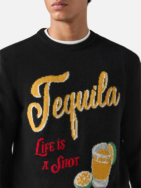 Girocollo Heron nero con jacquard Tequila life is a shot