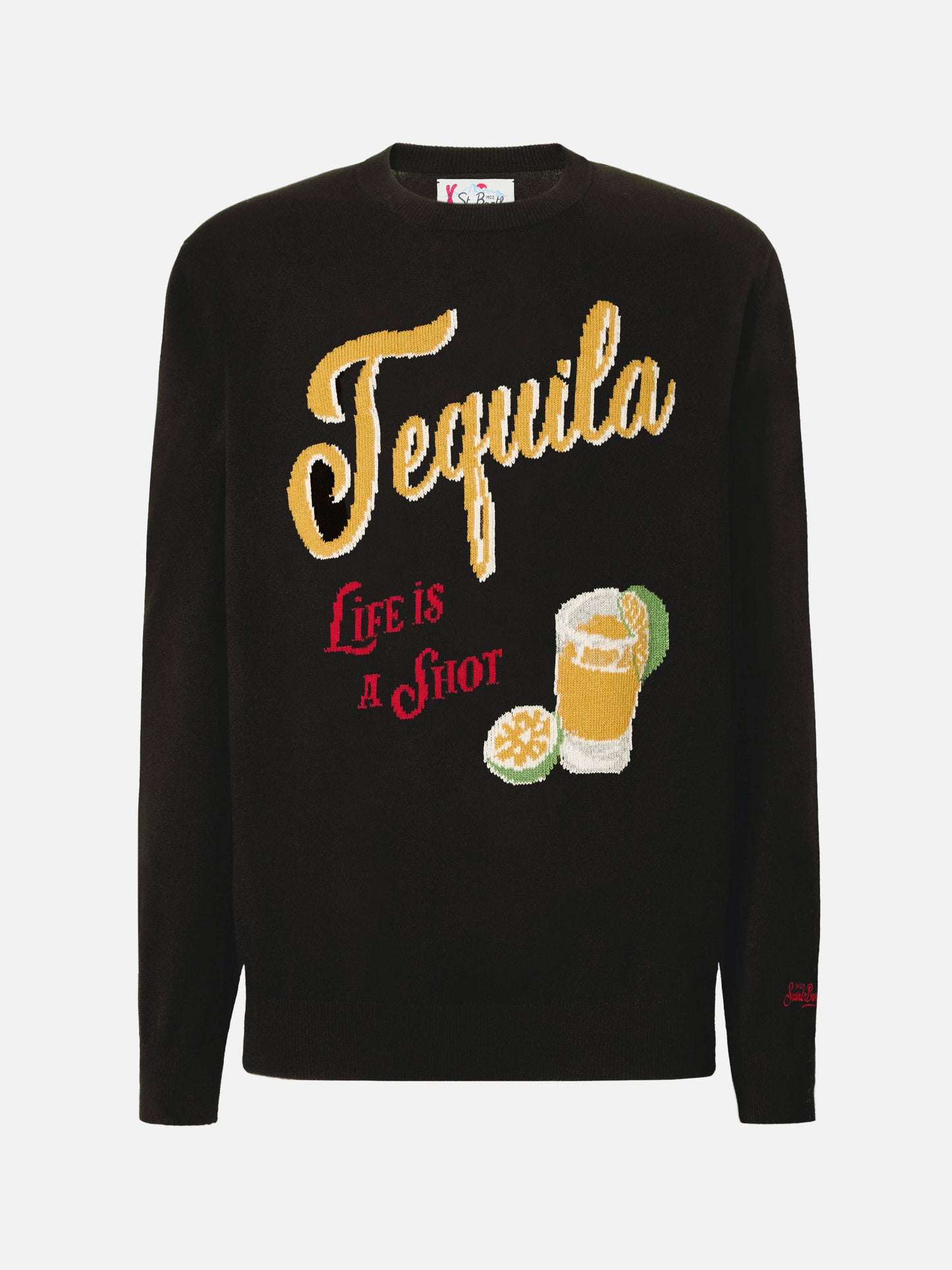 Girocollo Heron nero con jacquard Tequila life is a shot