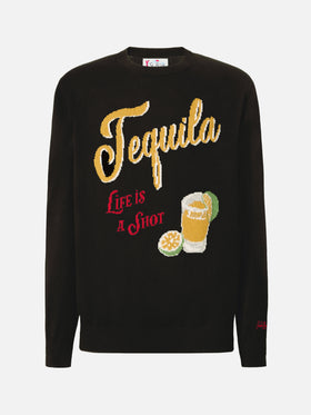 Girocollo Heron nero con jacquard Tequila life is a shot