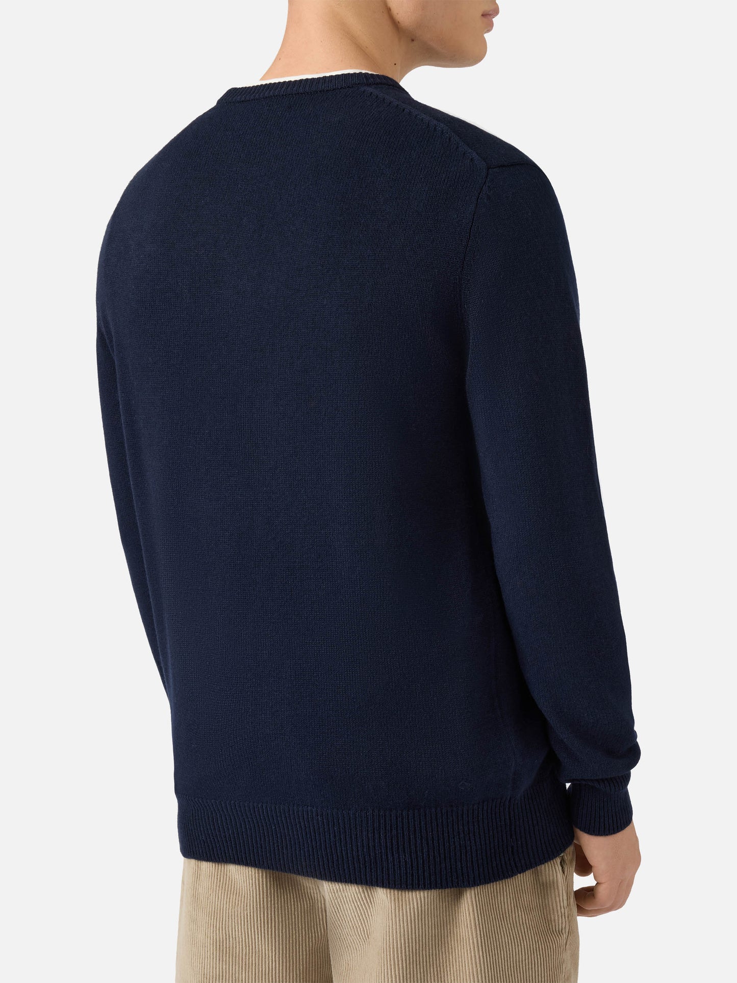 Blauer Pullover mit Reihermotiv und Sbagliato-Stickerei
