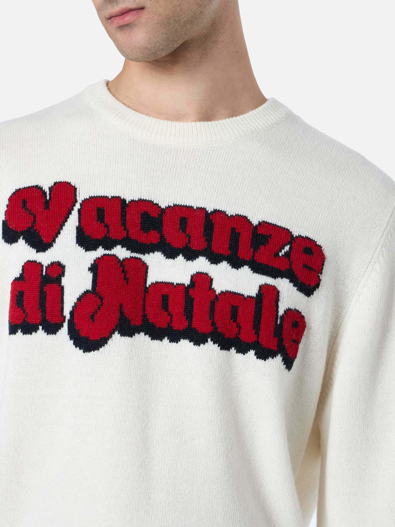 Man white sweater Heron with Vacanze di Natale logo jacquard | VACANZE DI NATALE SPECIAL EDITION