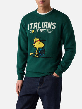 Green crewneck Heron with Woodstock jacquard | PEANUTS SPECIAL EDITION