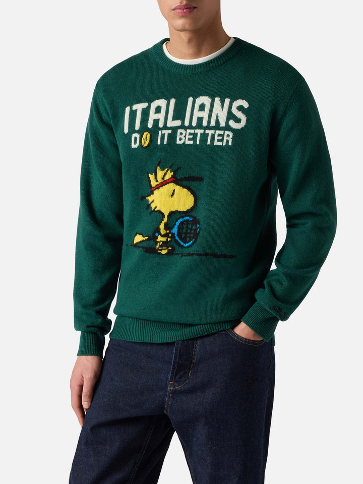 Girocollo Heron verde con jacquard Woodstock | SPECIAL EDITION PEANUTS