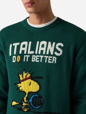 Green crewneck Heron with Woodstock jacquard | PEANUTS SPECIAL EDITION