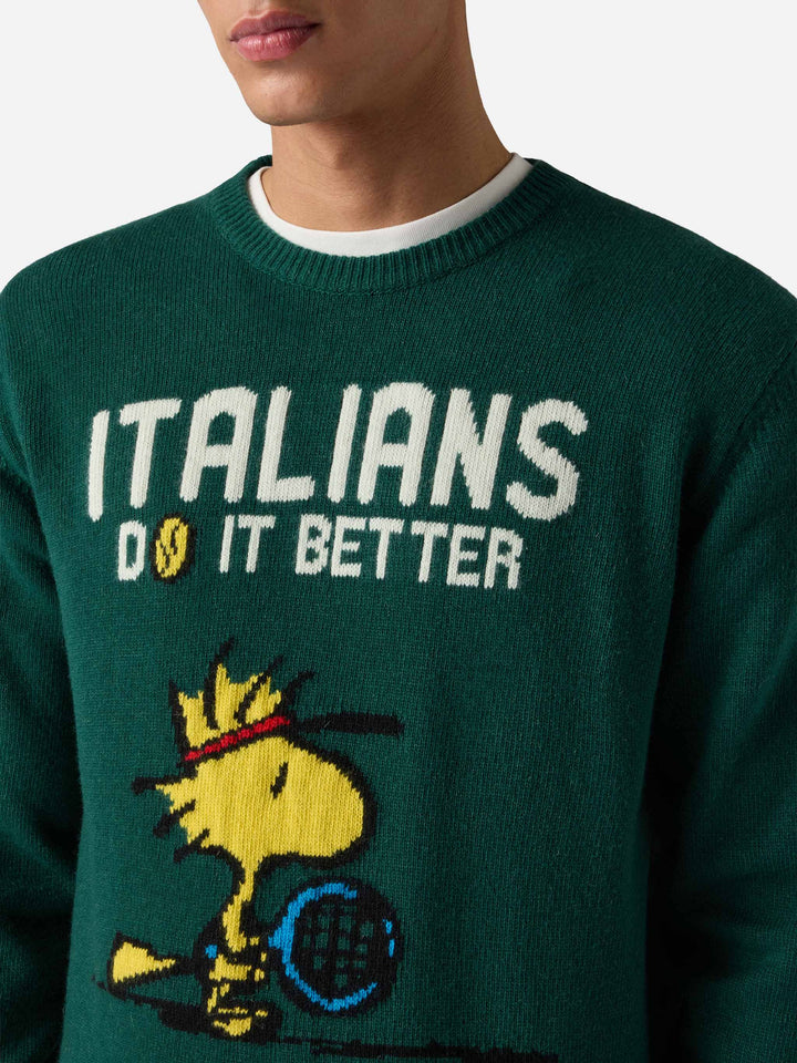 Girocollo Heron verde con jacquard Woodstock | SPECIAL EDITION PEANUTS