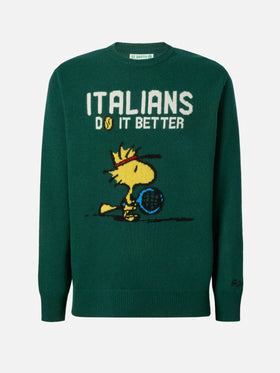 Green crewneck Heron with Woodstock jacquard | PEANUTS SPECIAL EDITION