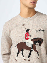 Man beige sweater Heron with Moritz polo embroidery