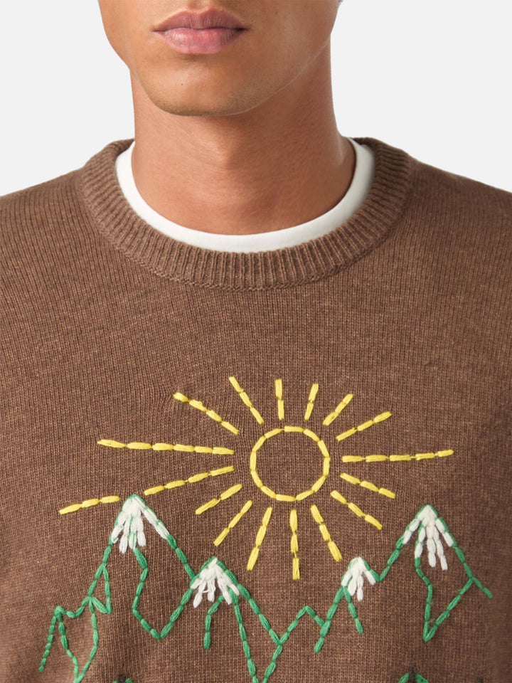 Jersey de punto con cuello redondo Brown Heron con bordado St. Moritz 