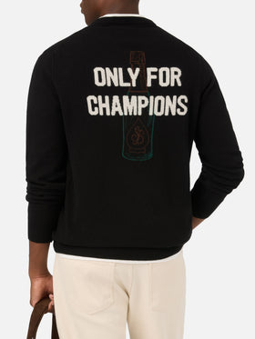 Maglia girocollo Heron nera con intarsio e ricamo Only For Champions sul retro